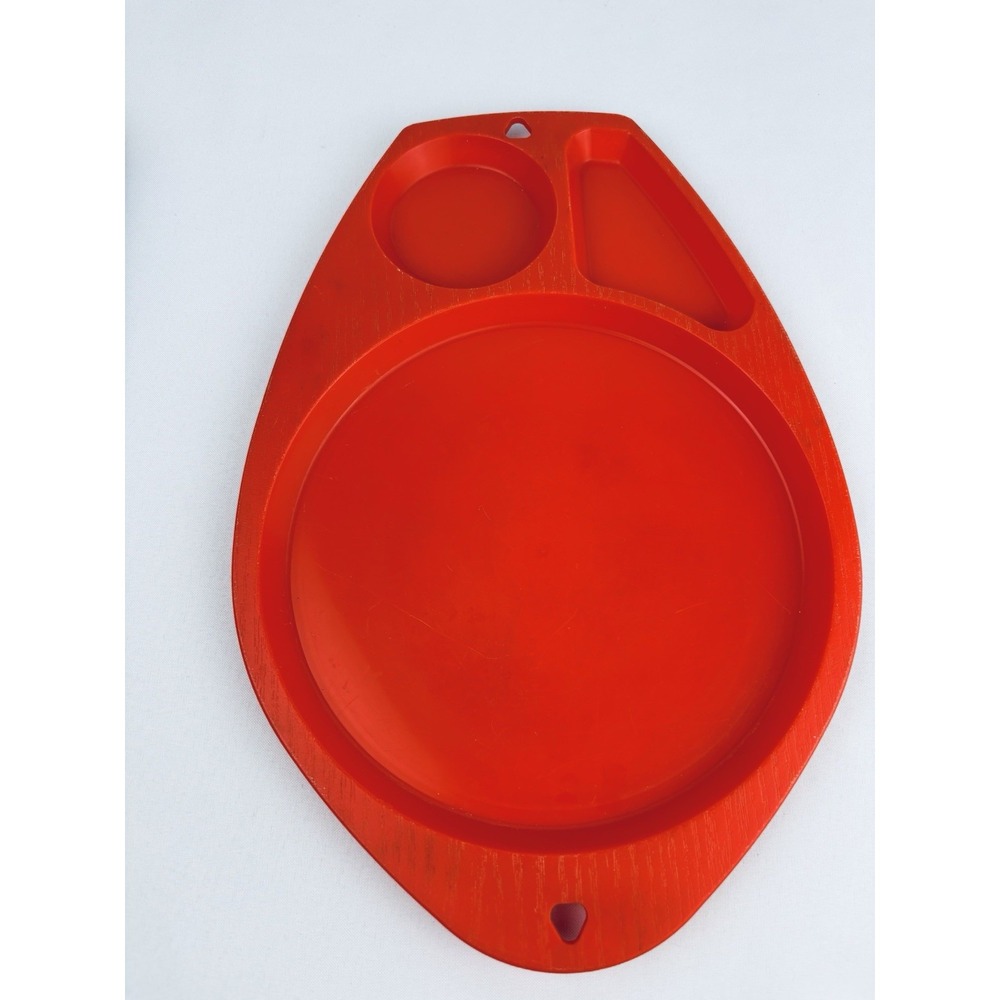 Vintage Camping Picnic Divided Red Plastic Plate 70s MCM Retro